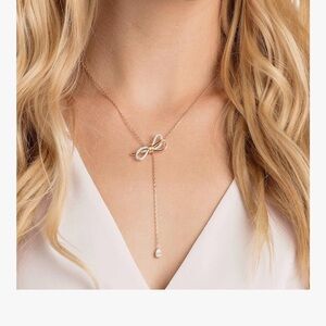 Swarovski Gold Bow Necklace with Crystal Accents